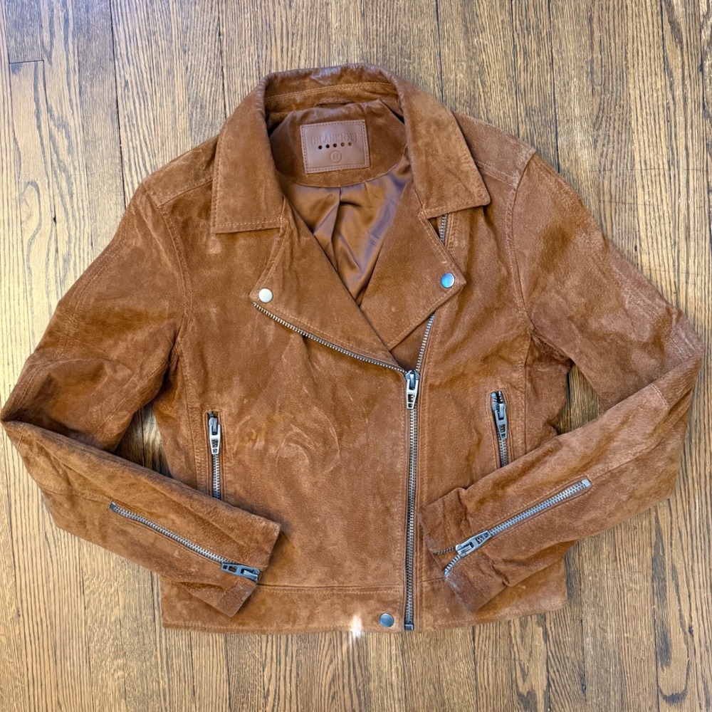 BLANKNYC Womens Brown Suede Leather Moto Jacket Cognac Size M
